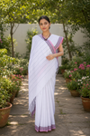 White Saree with Pink and Purple Border and Linings