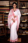 White Saree with Red Linings and Border