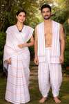 White Couple Set with Cyan, Pink, Green and Orange Border and Stripes