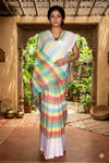 Multi Colour Striped Saree with White Border