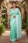 Green Saree with White Border
