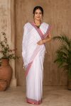 White Saree with Gothic Grape and Red Linings and Border