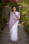 White Saree with Purple and Khakhi Border