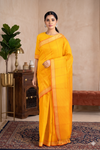 Mustard Yellow Saree with Orange Striped and Orange Border