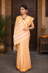 Yellow Saree with Magenta and Red Checks and Border