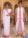 White Couple Set with Brown and Pink Border and Linings in Saree