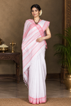 White Saree with Pastel Red Border