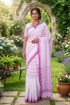 White Saree with Pink and Purple Stripes and Border