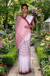 White Saree with Coral and Midnight Purple Border