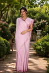 Misty Rose, Peach and Old Rose Red Striped Saree with Yellow, Brown and Pink Border
