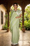 Moss Green Saree with White Checks and Border