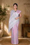 Green, Magenta and White Check Saree