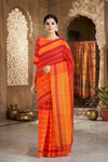 Red, Orange and Yellow Lining Saree with Orange and Red Border
