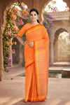 Orange Saree with White Striped and Red Border