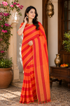 Red, Orange Saree with Yellow Lining and Border