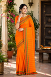 Orange Saree with Green, Red and Orange Border and Linings