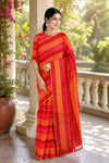 Red, Orange and Rani Saree with Yellow Border