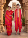 Magenta, Red and Golden Brown Couple Set with Yellow Stripes and Border