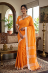Orange Saree with White Checks and Border
