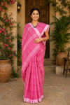 Magenta Saree with White Checks and Border