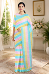 Yellow, Peach and Sea Green Saree with Yellow Border