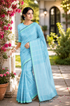 Pine Green Saree with White Check and Blue Border