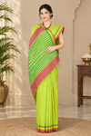 Light Lime Green Saree with Forest Green, Yellow and Red Linings and Border