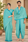 Green Couple Set with Double Line Blue Checks and Border