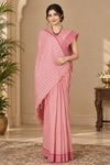 Pastel Red Saree with White and Maroon Linings and Border