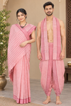 Pink Couple Set with White and Maroon Linings and Border