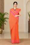 Orange Saree with White and Pink Border