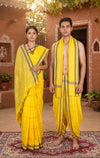 Yellow Couple Set with Green, White and Orange Linings and Border