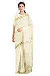 Off White Saree with Beige and Brown Checks and Border