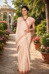 Off White Semi Hand Spun Hand Woven Saree with Red and Yellow Checks and Border