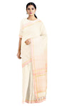Ivory White Saree with Beige and Pink Border