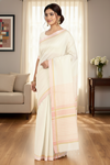 Ivory White Saree with Beige and Pink Border