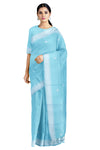 Pastel Blue Saree with White Border and Butis