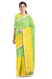 Green and Yellow Saree with Green and White Border and Butis