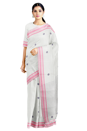 Gray Saree with Butis and Magenta Border