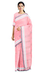 Peach Saree with Space Blue Border and Butis