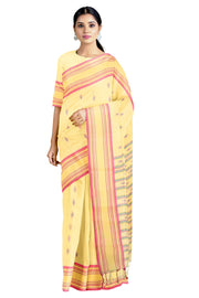 Yellow Munga Pattern Saree with Red Border and Butis