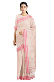 Pale Brown Saree with Magenta Border and Butis