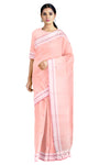Baby Pink Bomkai Saree with Butis and Red Border