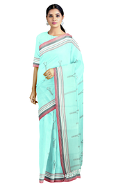 Sky Blue Saree with Butis and Multi Border