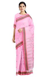 Pink Saree with Butis and Multi Border