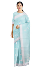 Sky Blue Saree with Butis and White Border