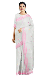 Abalone Gray Saree with Butis and Magenta Border