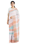 White Saree with Beige and Blue Border and Butis