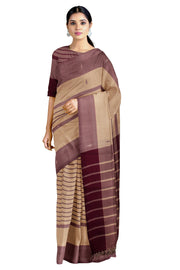 Tan and Bean Brown Striped Saree with same Border and Butis