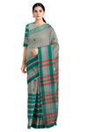 Matte Green Saree with Multi Colour Butis and Dark Green Striped Border